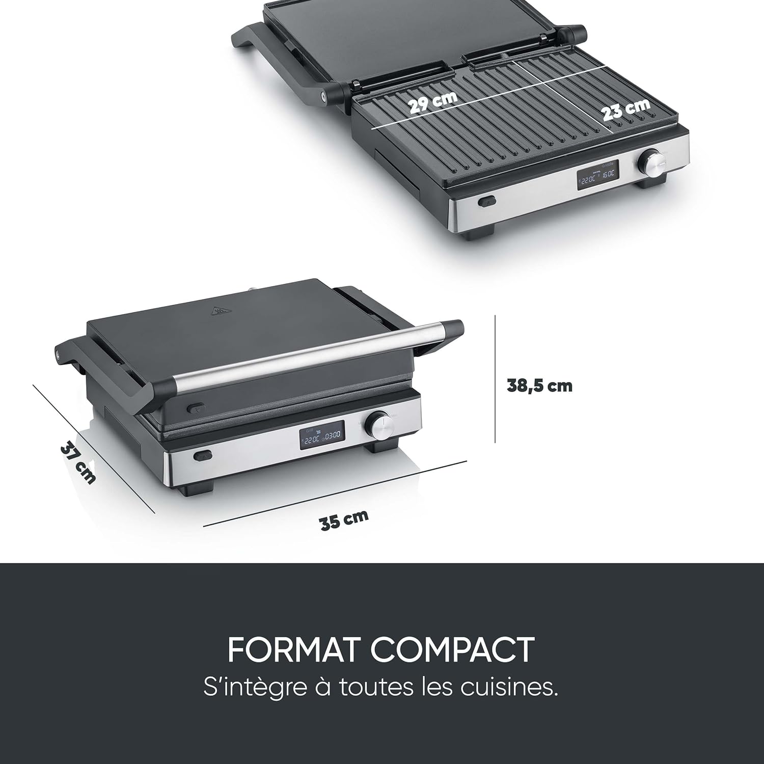 SEVERIN - SEVINI FLEX - 2000W - grill multifonction, plaques antiadhésives, inox/noir - KG 2380