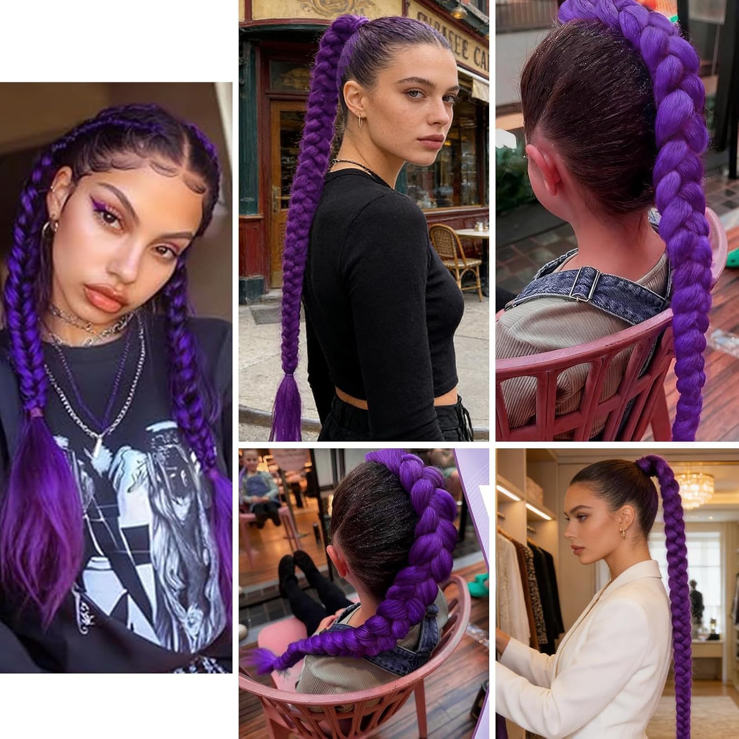 Extension cheveux - mèche longue synthétique violette - idéale cosplay, tresses, Halloween