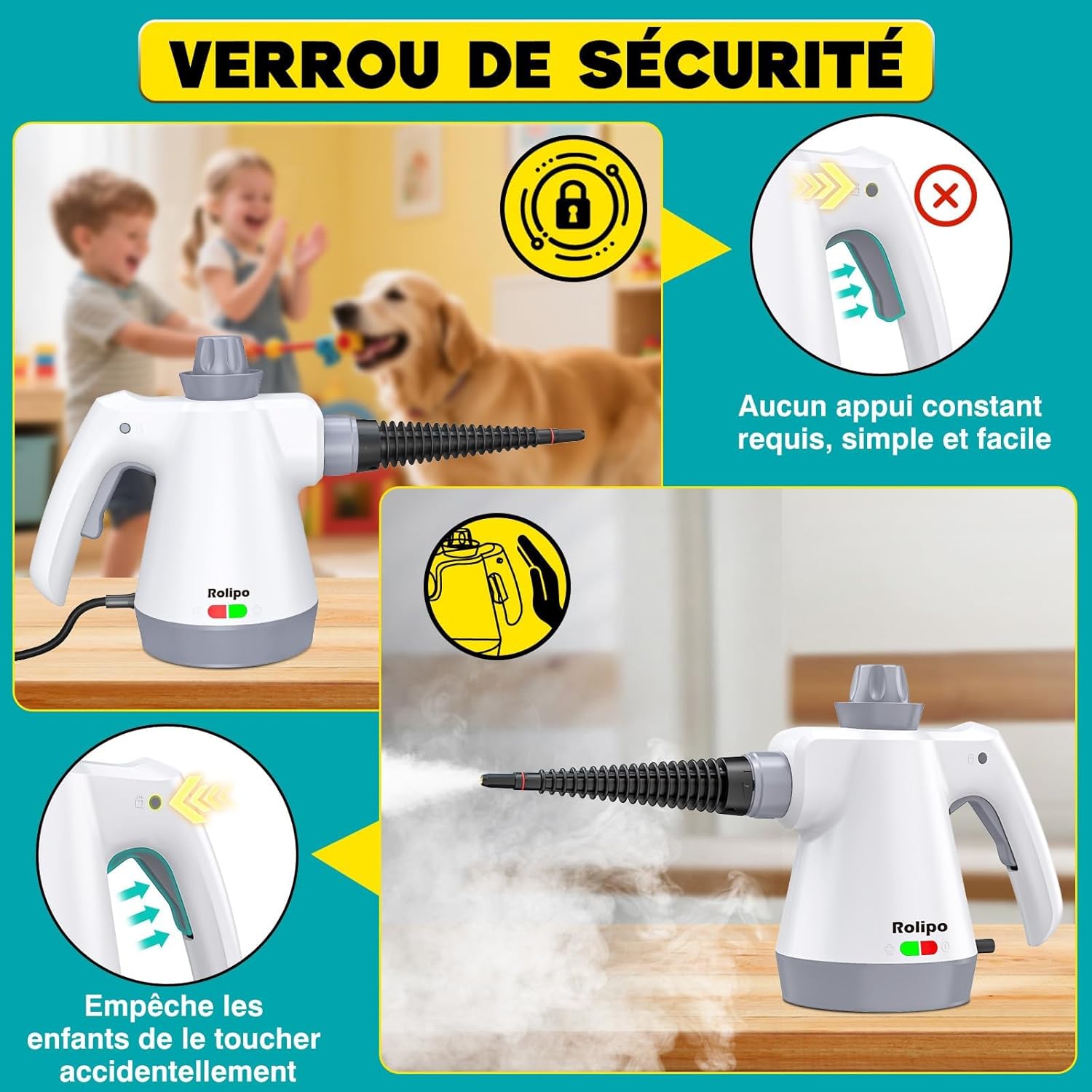 Nettoyeur Vapeur Portatif - 1050W - compact - nettoyage haute température, désinfection sans chimie