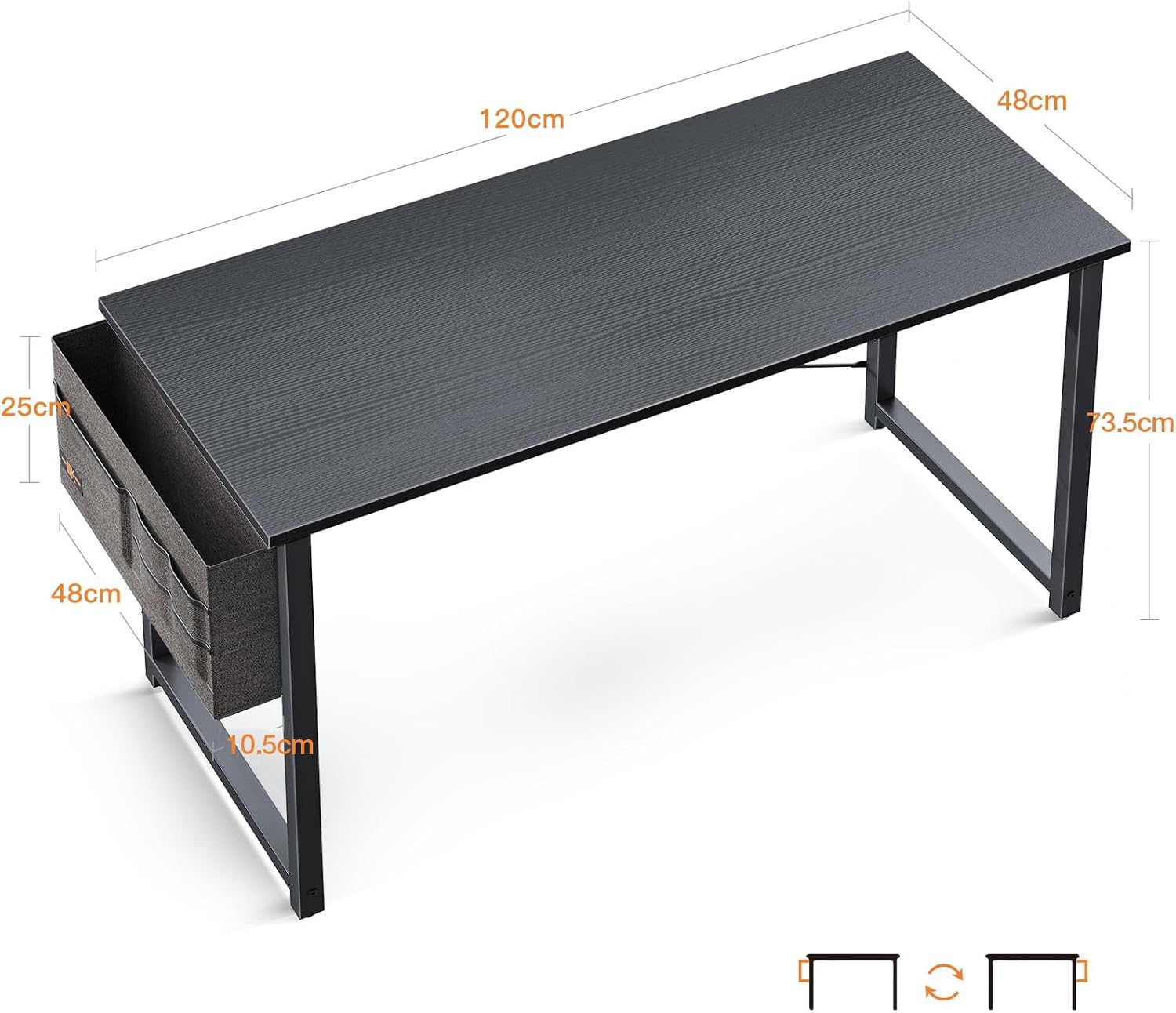 ODK - bureau informatique - 120x48cm - table d’étude, noire