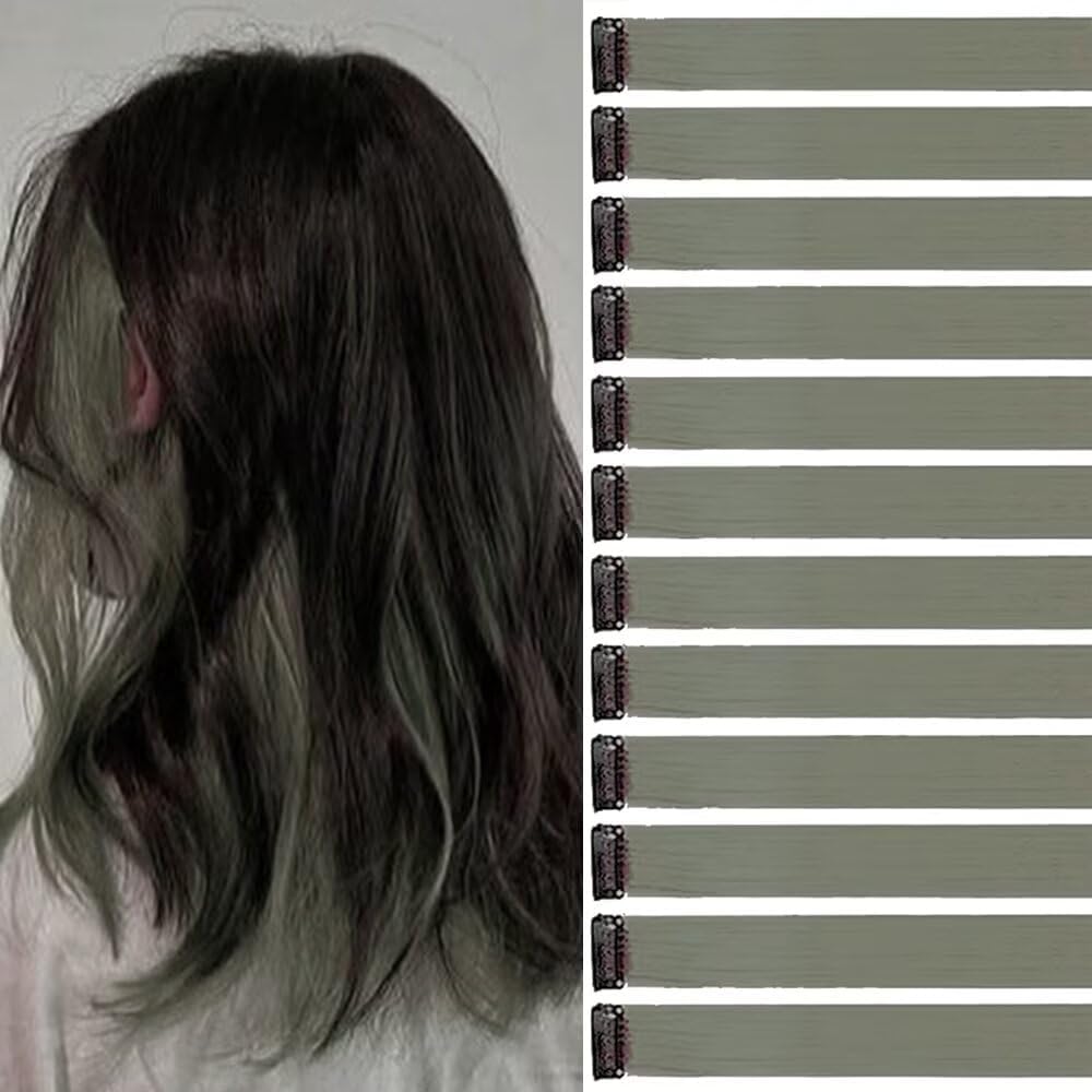 Extensions de cheveux - clip, 12 pièces, 55cm, gris cendré, naturel, fête
