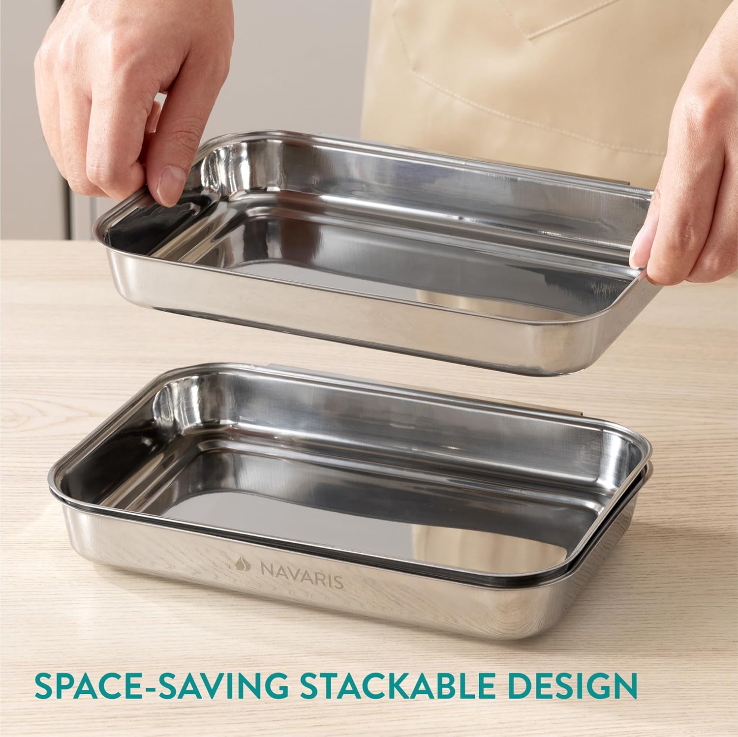 Navaris - Plat de cuisson en inox - 22x15x3 cm - lot de 3, four, gratin