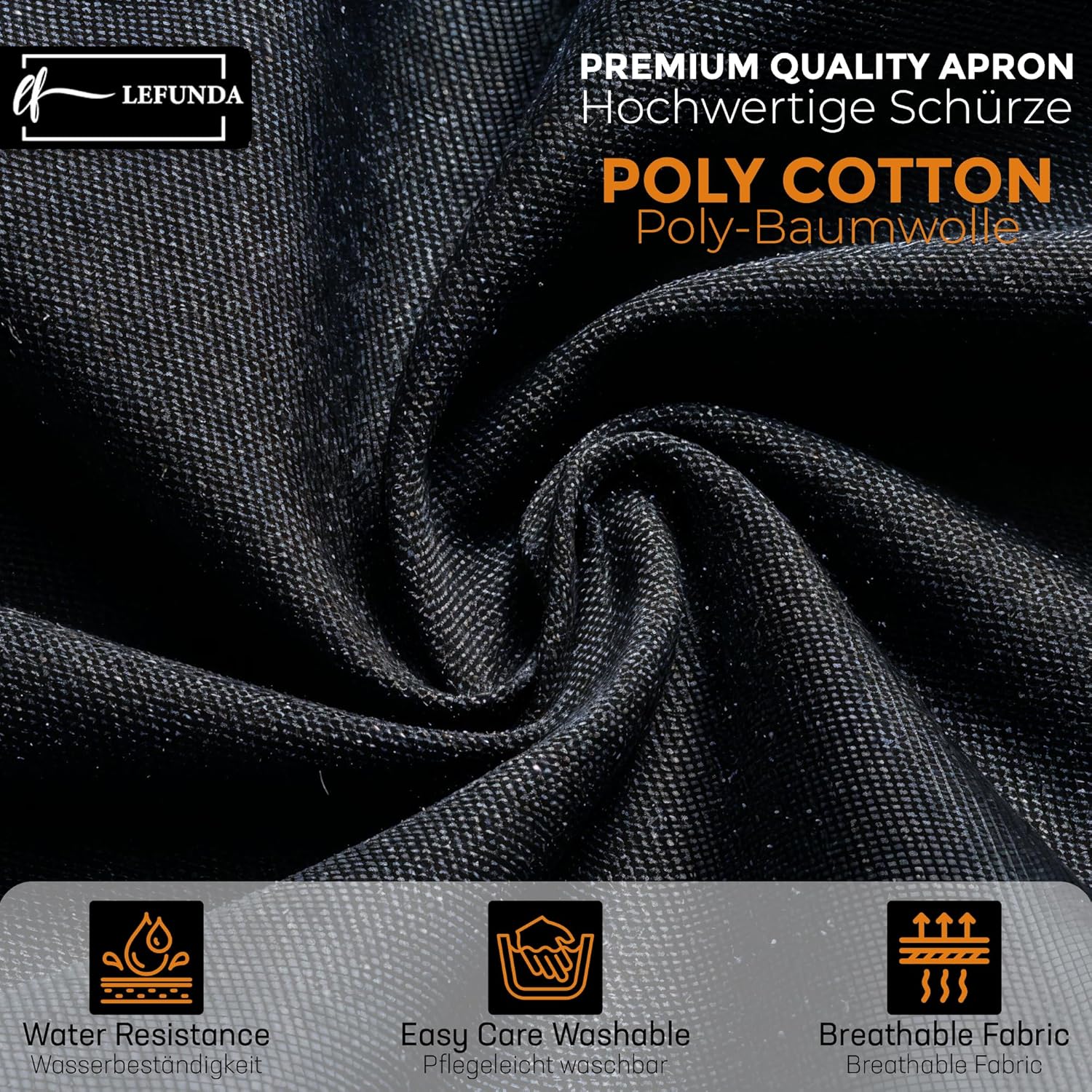 LEFUNDA - tablier cuisine étanche 3 poches, réglable longues lanières