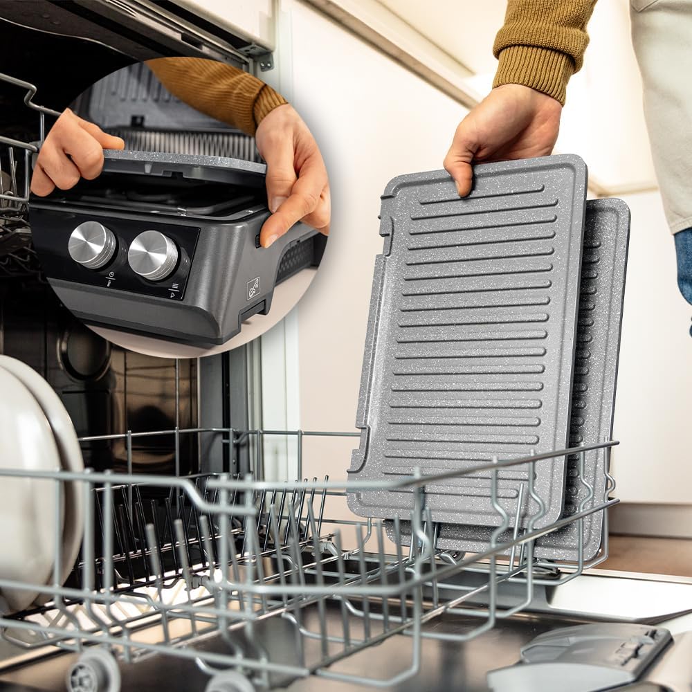 Cecotec - Rockn'Grill Bistro - grille électrique, 2400W, plaques indépendantes, cuisson saine