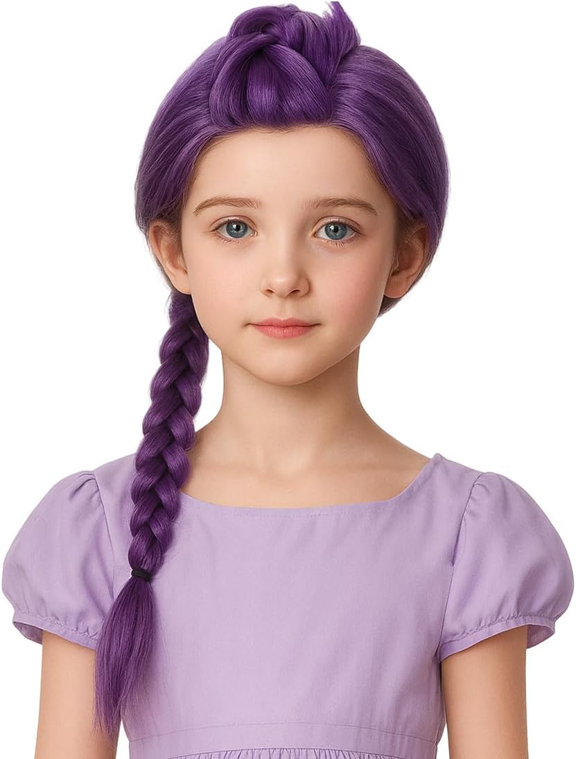 Perruque tressée violette - Cosplay Rumi Hunter - Taille enfant/adulte - Synthétique, accessoires Halloween