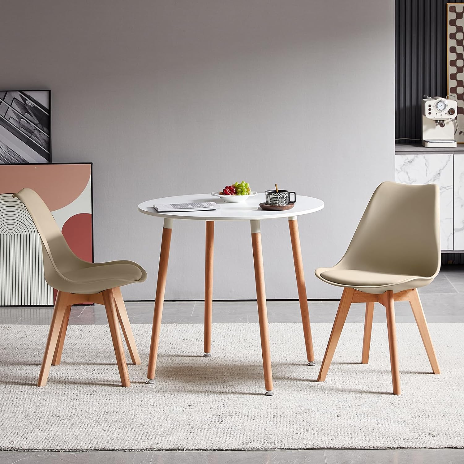 EGGREE - chaises scandinaves lot de 4 - hêtre massif - rembourrées, kaki