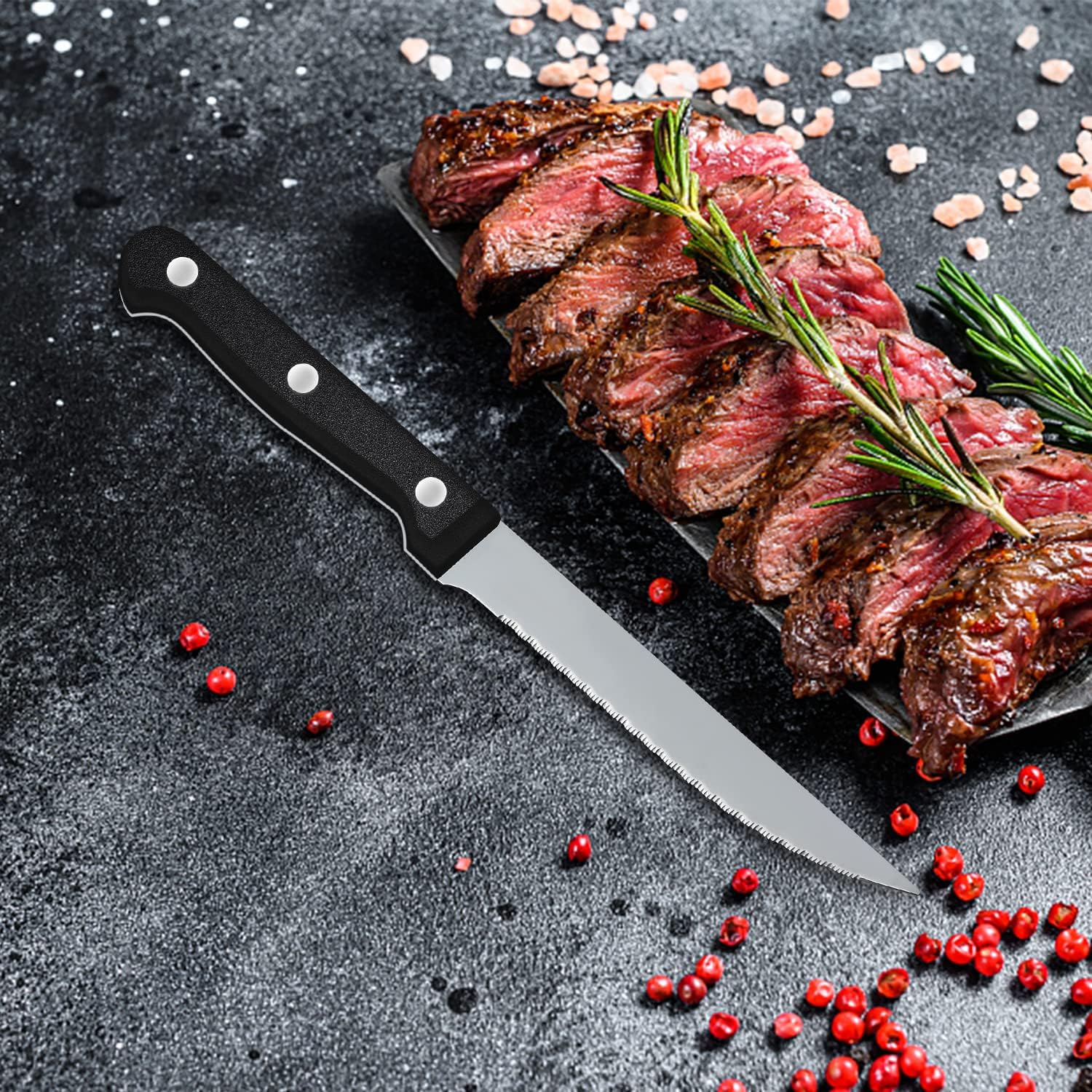 Couteaux à steak - acier inoxydable - 8 pièces - lame dentelée, compatible lave-vaisselle