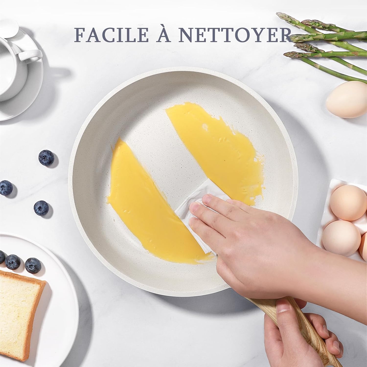 GiPP - poêle à frire granit série blanche - 26 cm - antiadhésive, induction, sans PFAS/PFOA, manche froid, avec couvercl