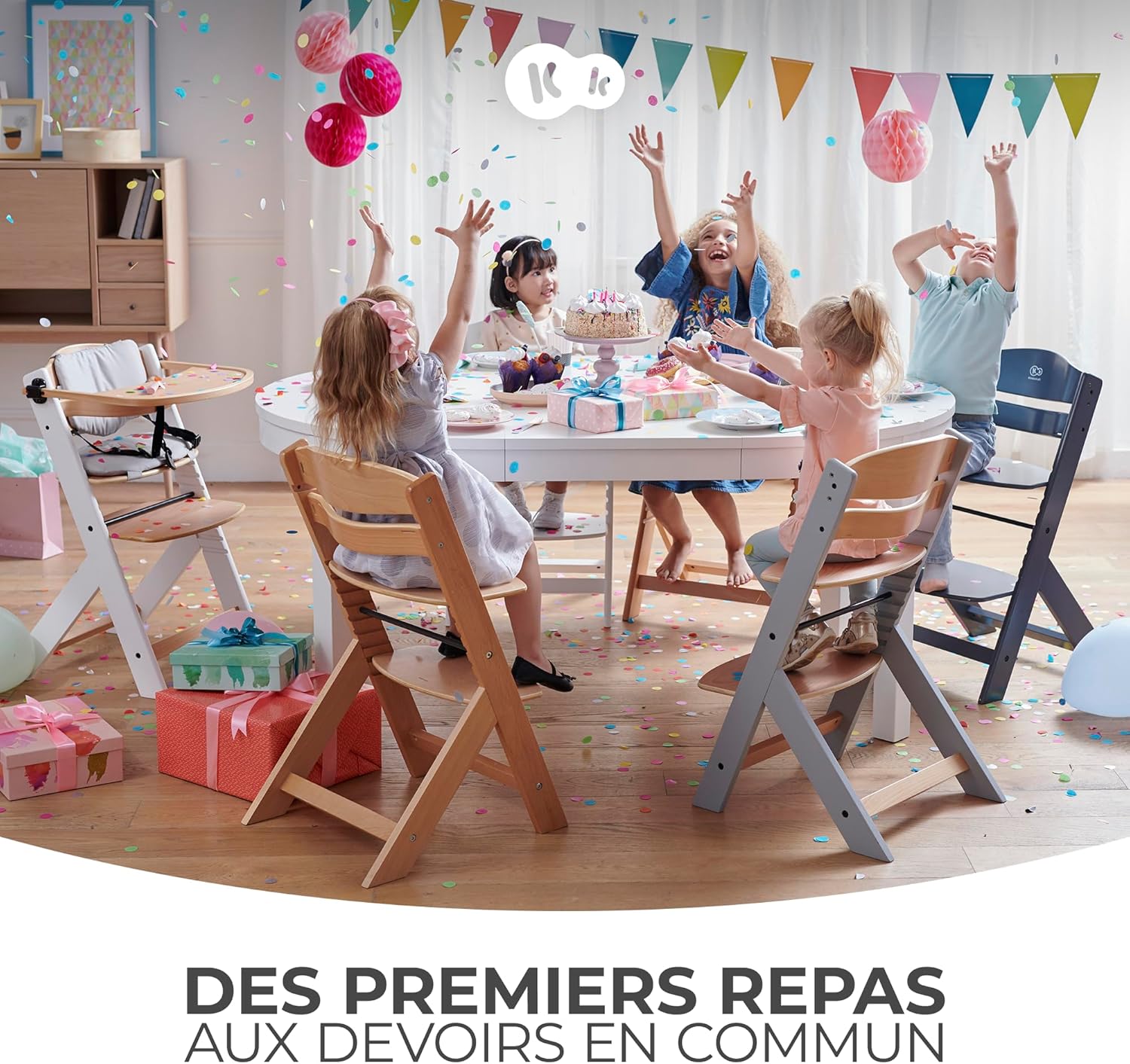 Kinderkraft - Chaise haute ENOCK - bois naturel évolutif réglable, 3 en 1