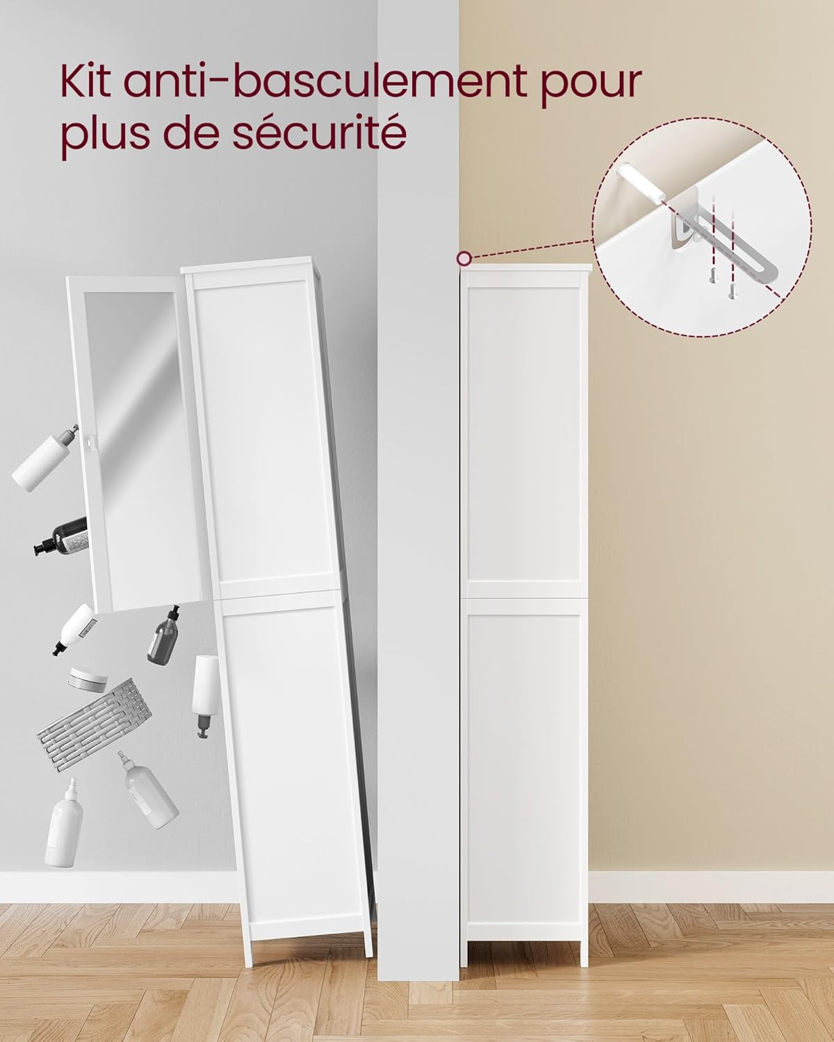VASAGLE - Armoire salle de bain, miroir, étagères, 30x40x160cm BBC764WH01