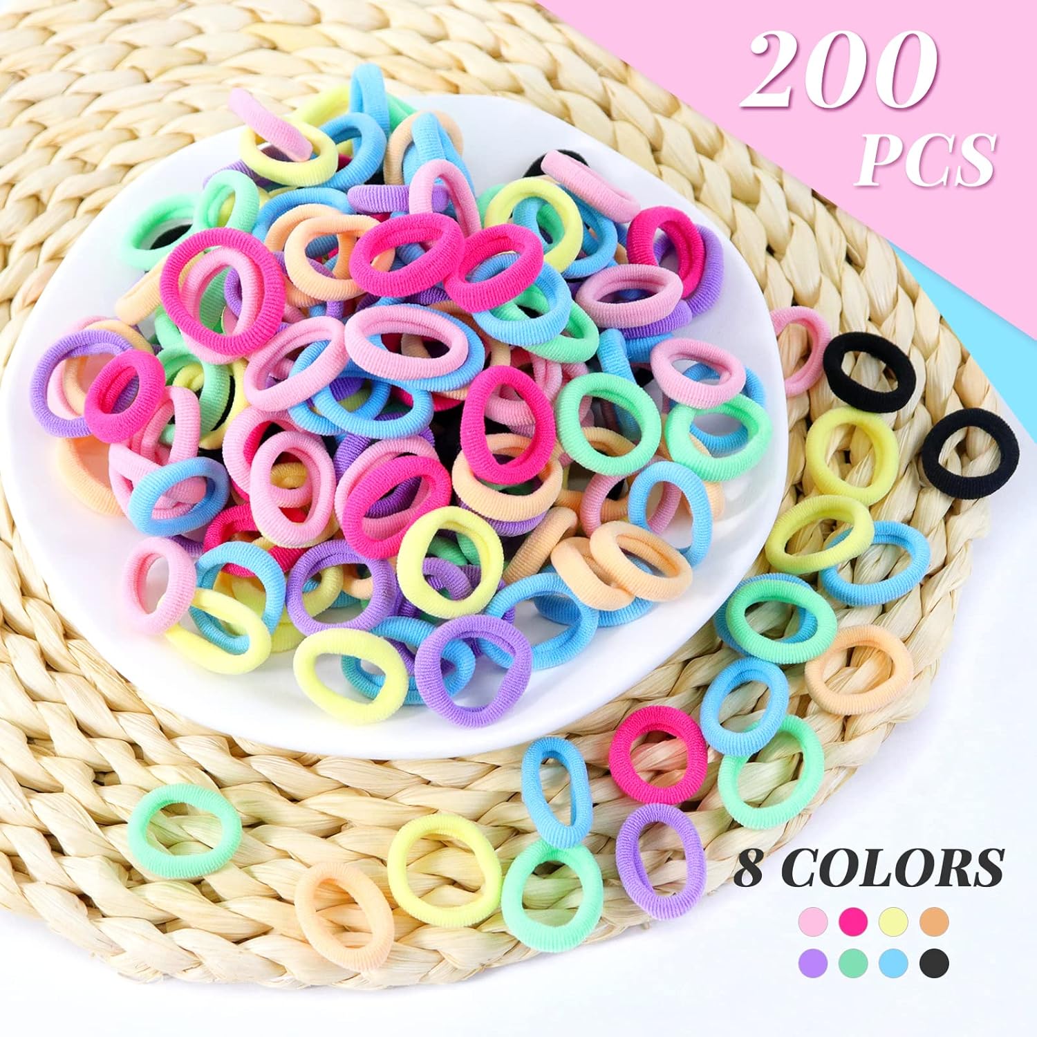 Élastiques à cheveux - multicolores - 200 pièces - doux, mini, bébé, enfants
