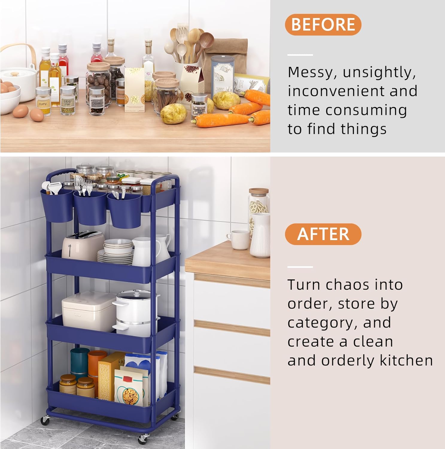 JIUYOTREE - Chariot 4 niveaux, poignées, roues verrouillables, bleu