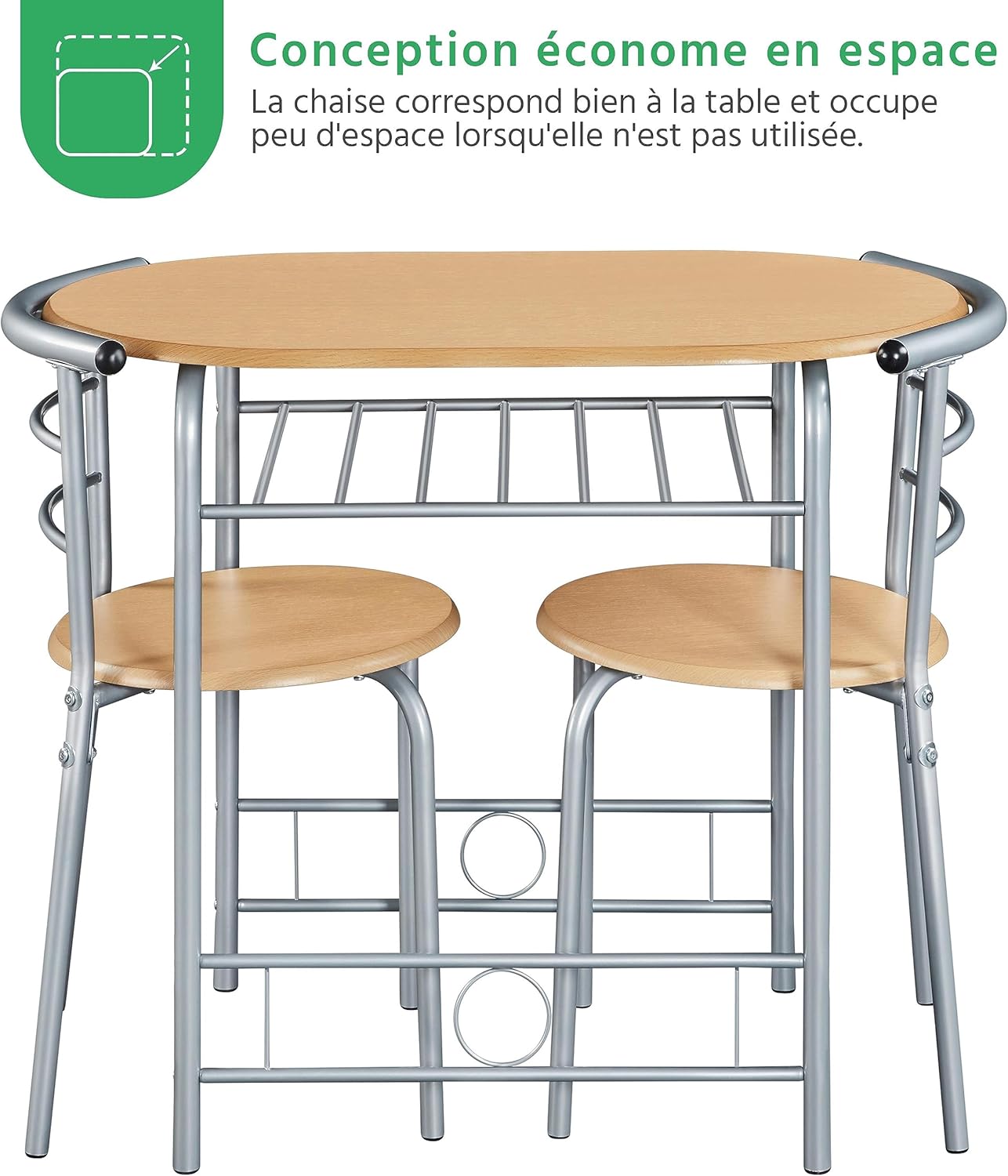 Yaheetech - ensemble table à manger ronde 90x53x75,5cm bois/métal 3 pièces