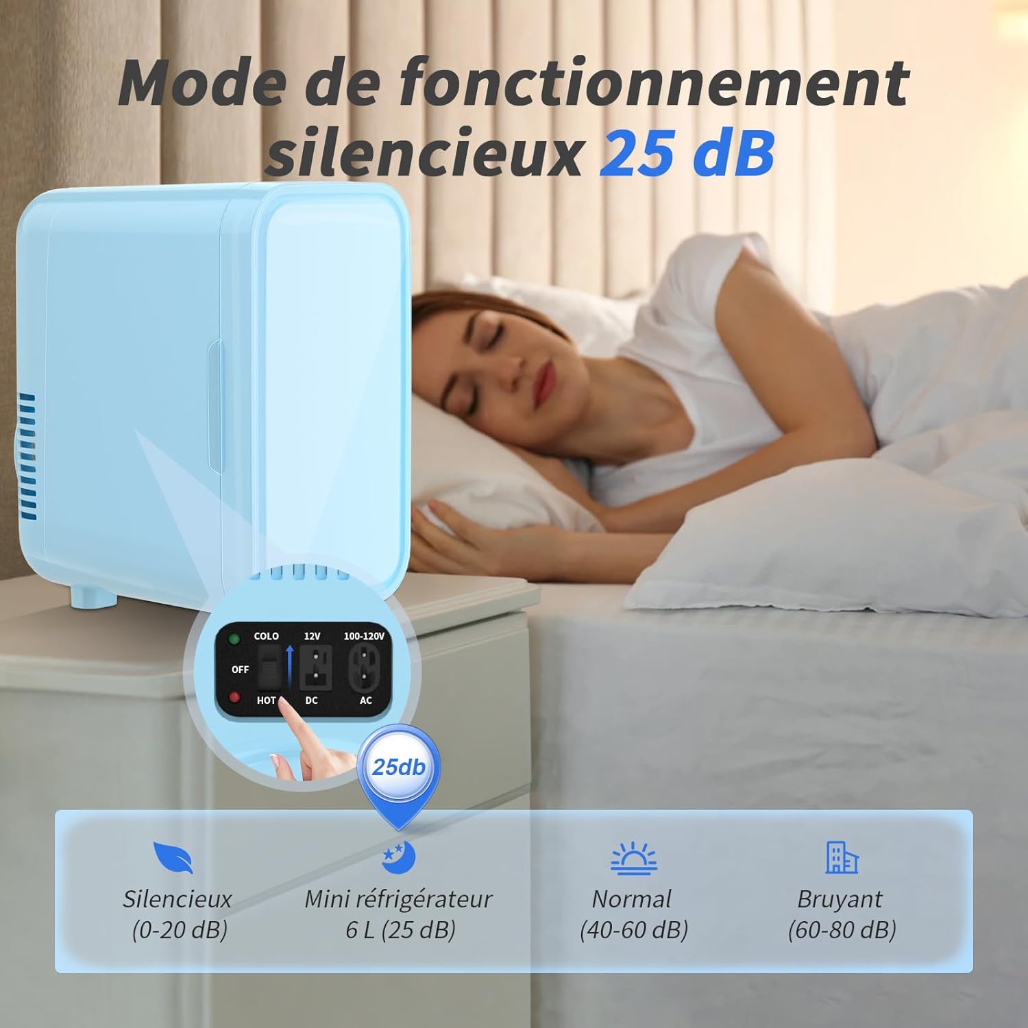 YASHE - mini réfrigérateur 6L - 220-240V AC/DC, portable, bleu