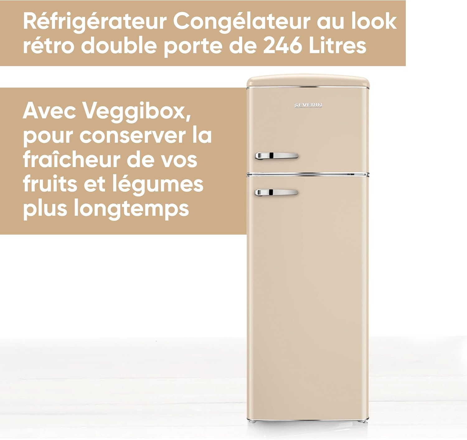 Severin - Rétro série - 55 cm, 246 L, double porte, classe D, crème - RKG8985