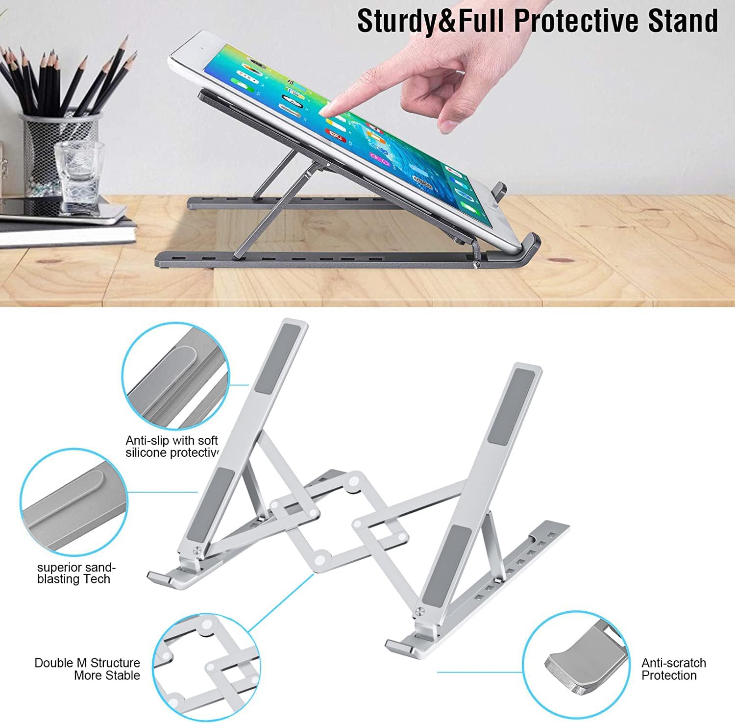 Support ordinateur portable aluminium ventilé, réglable, 10-17.3 pouces