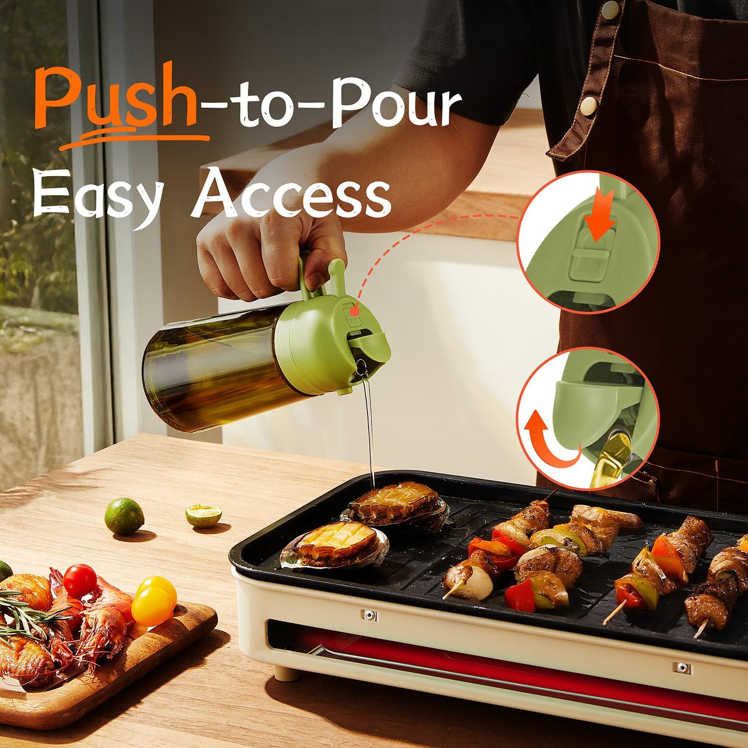 TrendPlain - Spray huile cuisine 470ml - vaporisateur 2-en-1, vert