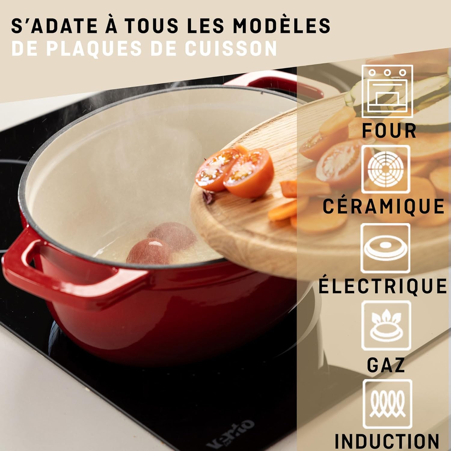 VeoHome - cocotte fonte émaillée 6L ovale - cuisson homogène - compatible induction/gaz/four