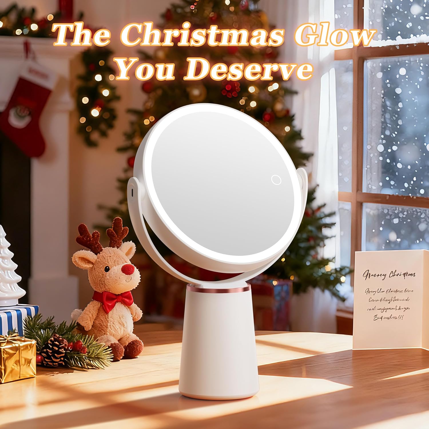 Auxmir - miroir lumineux double face - 30X/10X - 64 LED, 3 couleurs, 2000mAh, rotation 360°