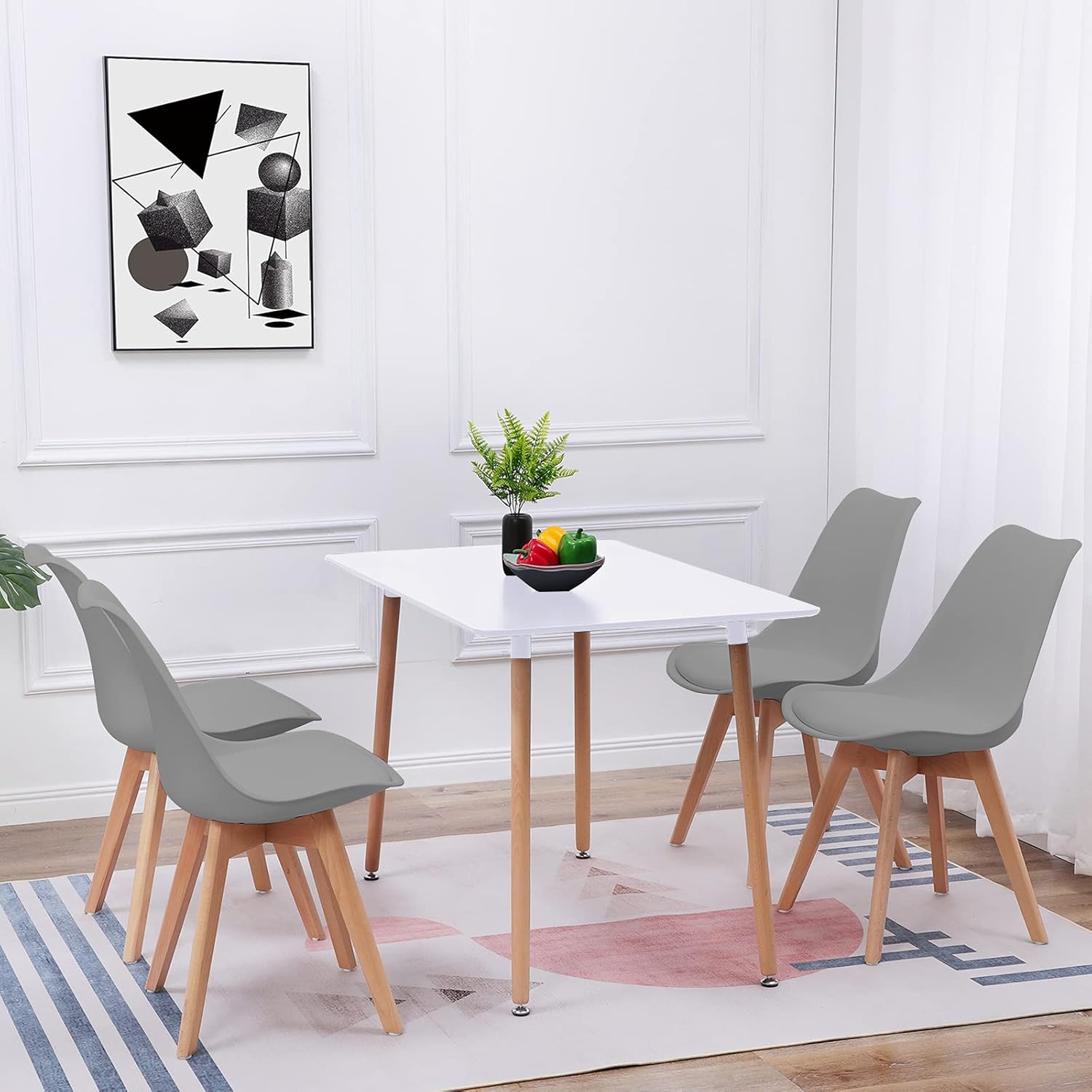 EGGREE - Chaises scandinaves lot de 8 - bois hêtre, rembourrées, grises