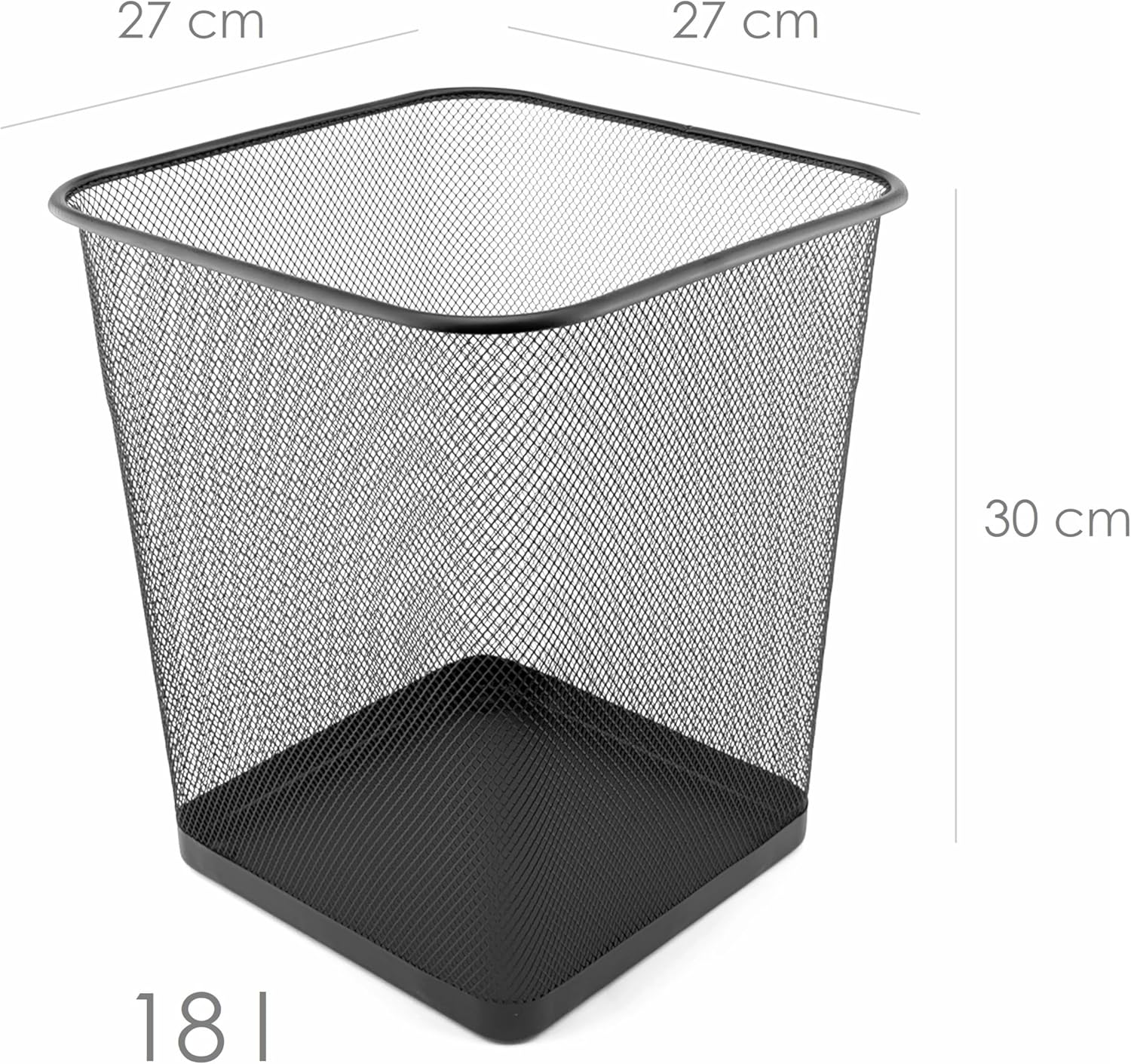 D.RECT - Poubelle bureau treillis métal 18L - noire, résistante