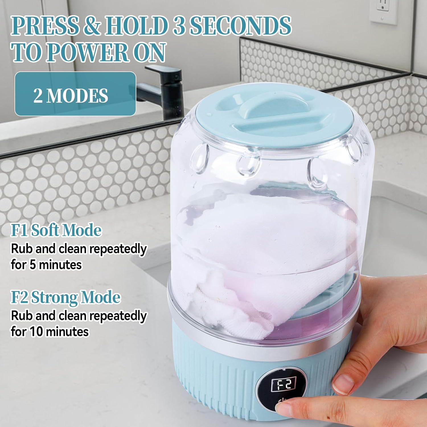 Mini machine à laver portable - 2 modes, 15W - compacte, bleue, mobile, idéale bébé et voyage