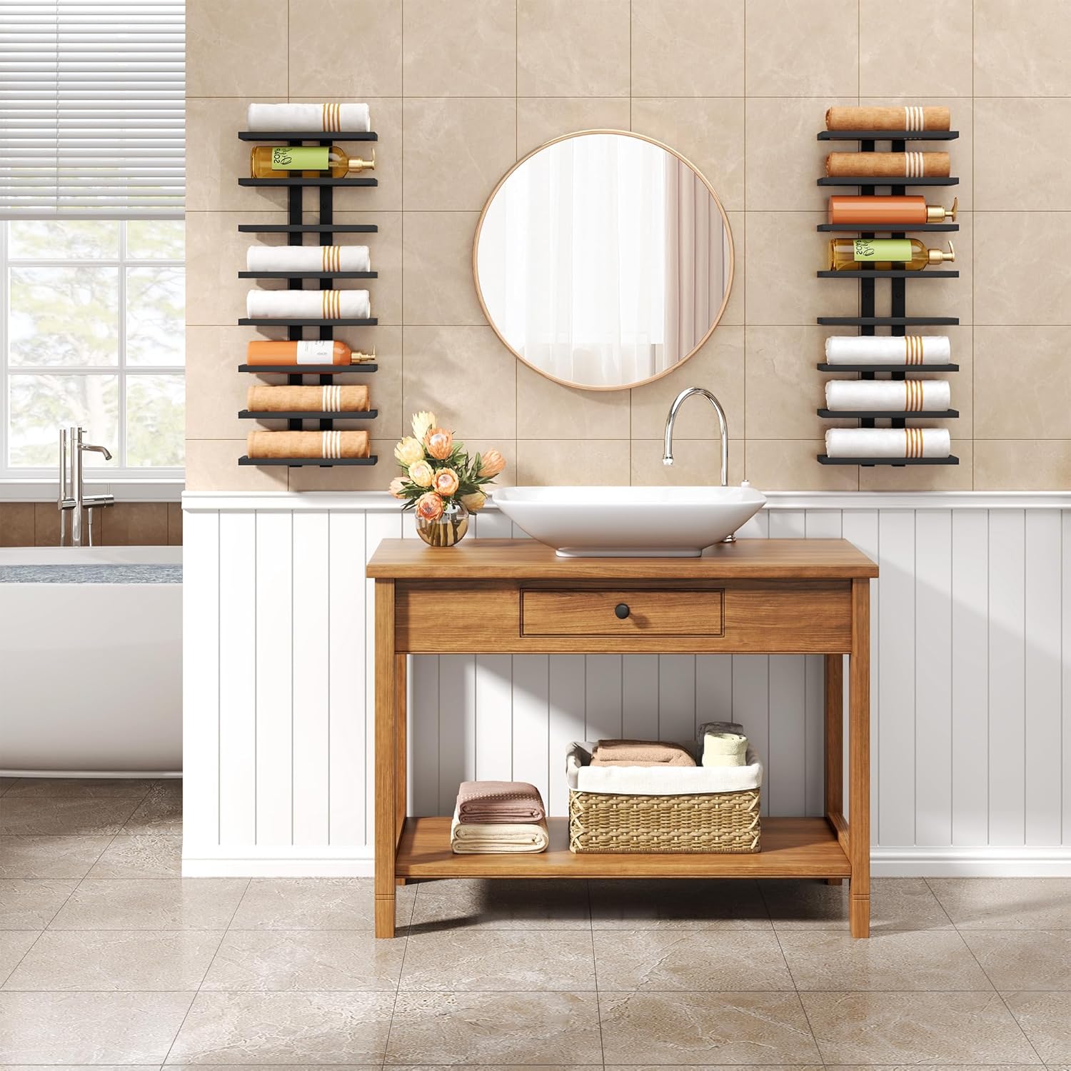 FAVOOSTY - étagères murales 8 niveaux - métal noir, lot de 2, rangement bouteilles