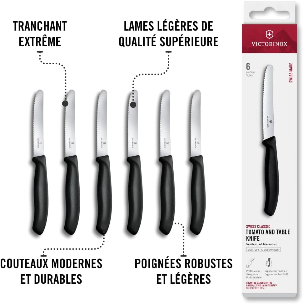 Victorinox - Swiss Classic - 11cm - couteau petit déjeuner dentelé, set 6 pièces