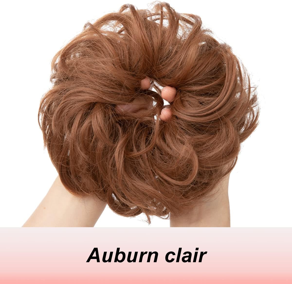 JJstar – Chignon postiche bouclé, élastique, cheveux naturels, auburn clair