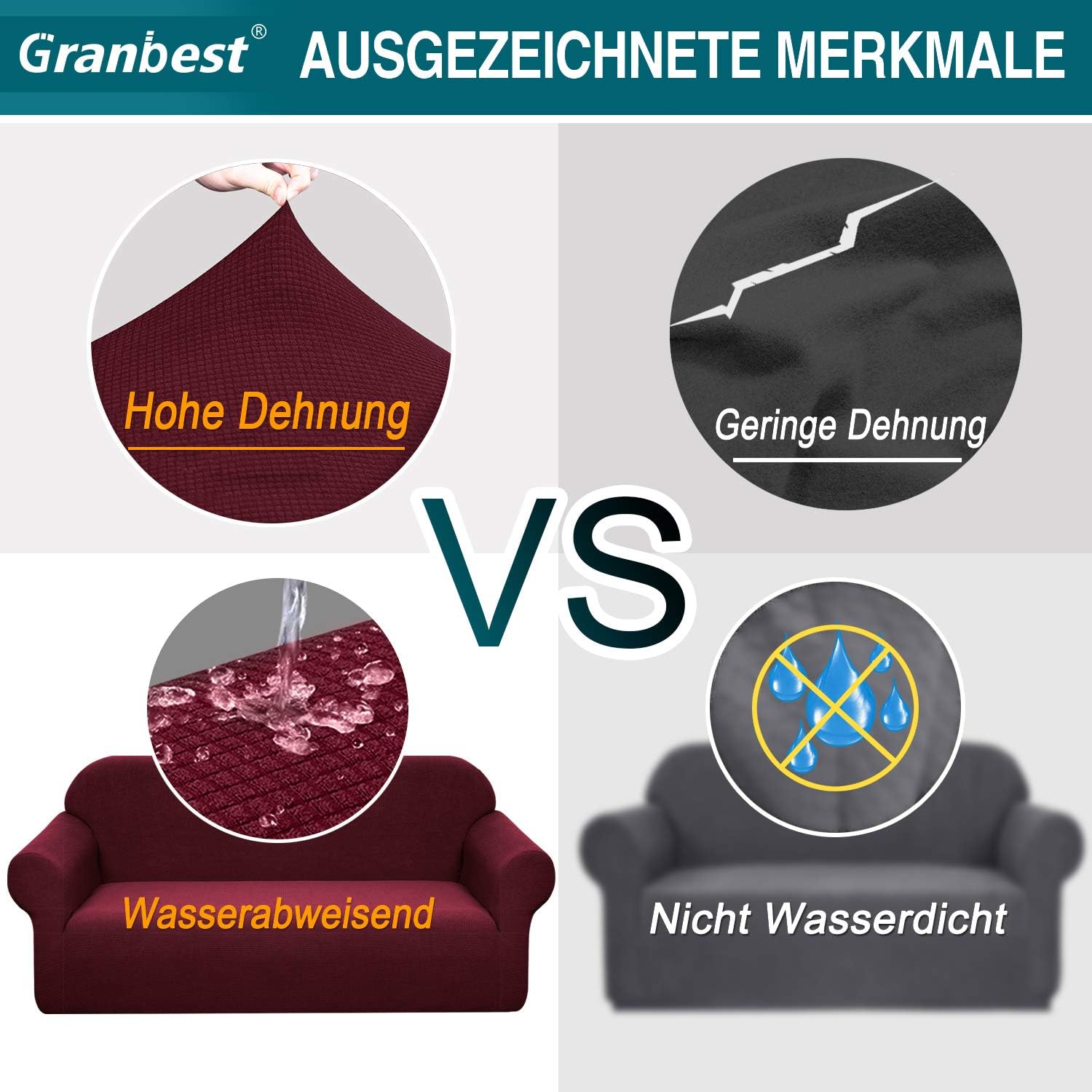 Granbest - housse canapé imperméable 2 places - élastique durable - rouge vineux