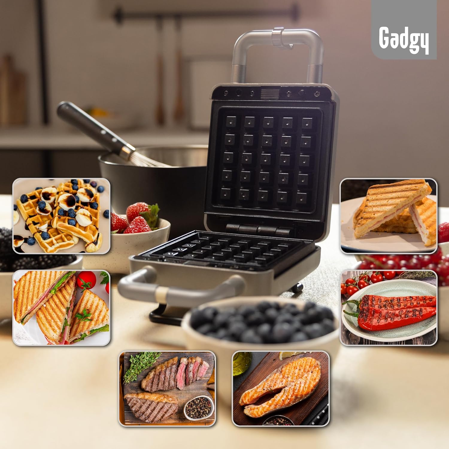 Gadgy - 2 en 1 Gaufrier Croque-Monsieur - compact - plaques antiadhésives, thermostat, rangement vertical