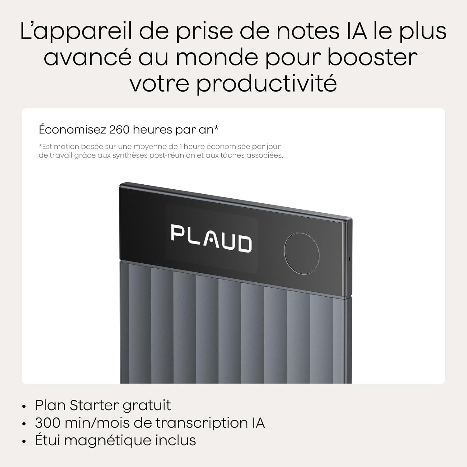 Plaud - Note Pro - enregistreur vocal IA, 50h, transcription IA