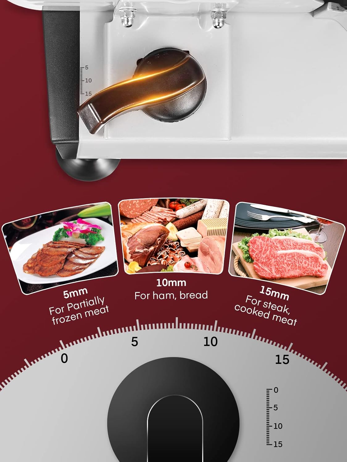 Trancheuse électrique - 200W, lames 19cm, épaisseur réglable, sécurité