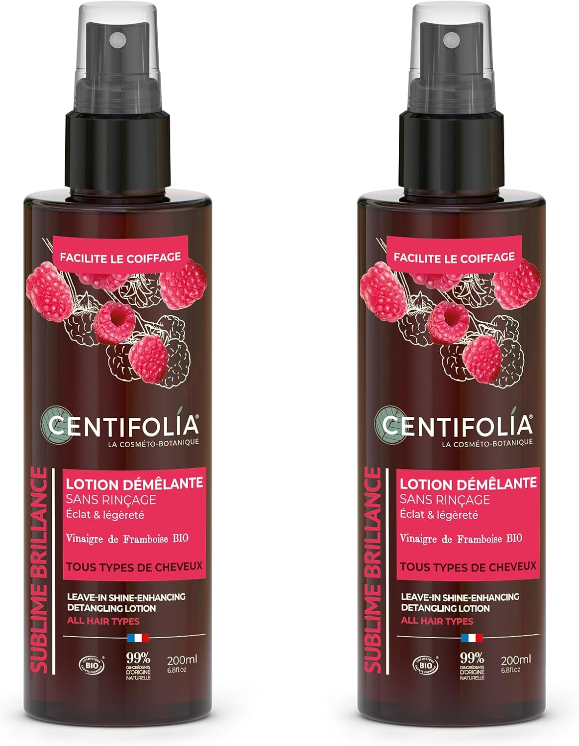 Centifolia - Sublime Brillance lotion démêlante 2x200ml - cheveux brillants, 99% naturelle