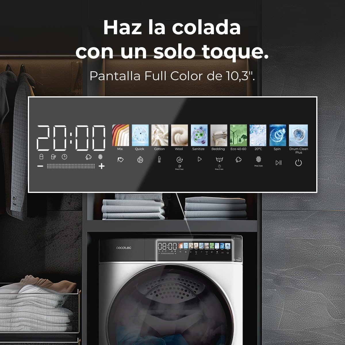 Cecotec - Bolero DressCode série - 10kg, 1400tr/min, écran 10,3