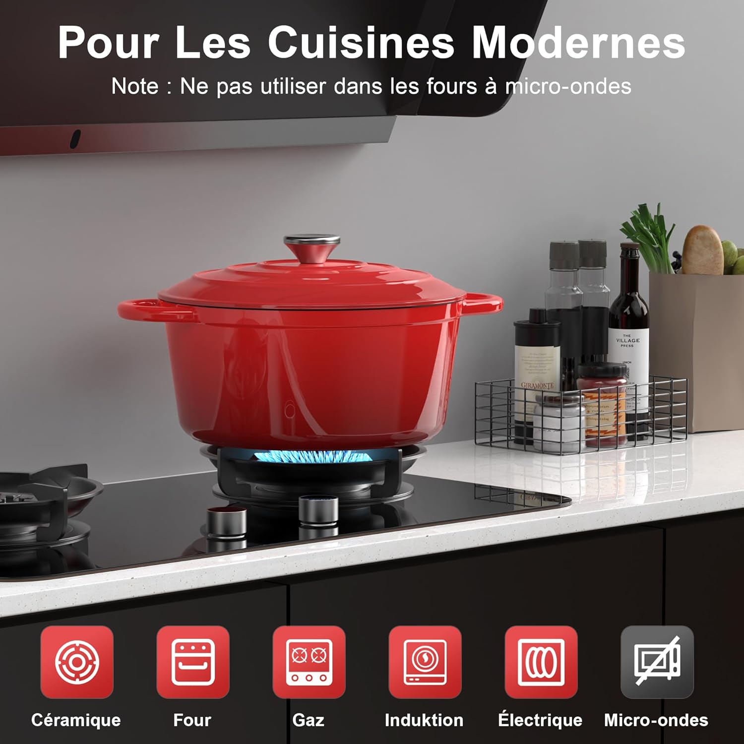 Topbooc - cocotte fonte série 26cm rouge 5L couvercle induction