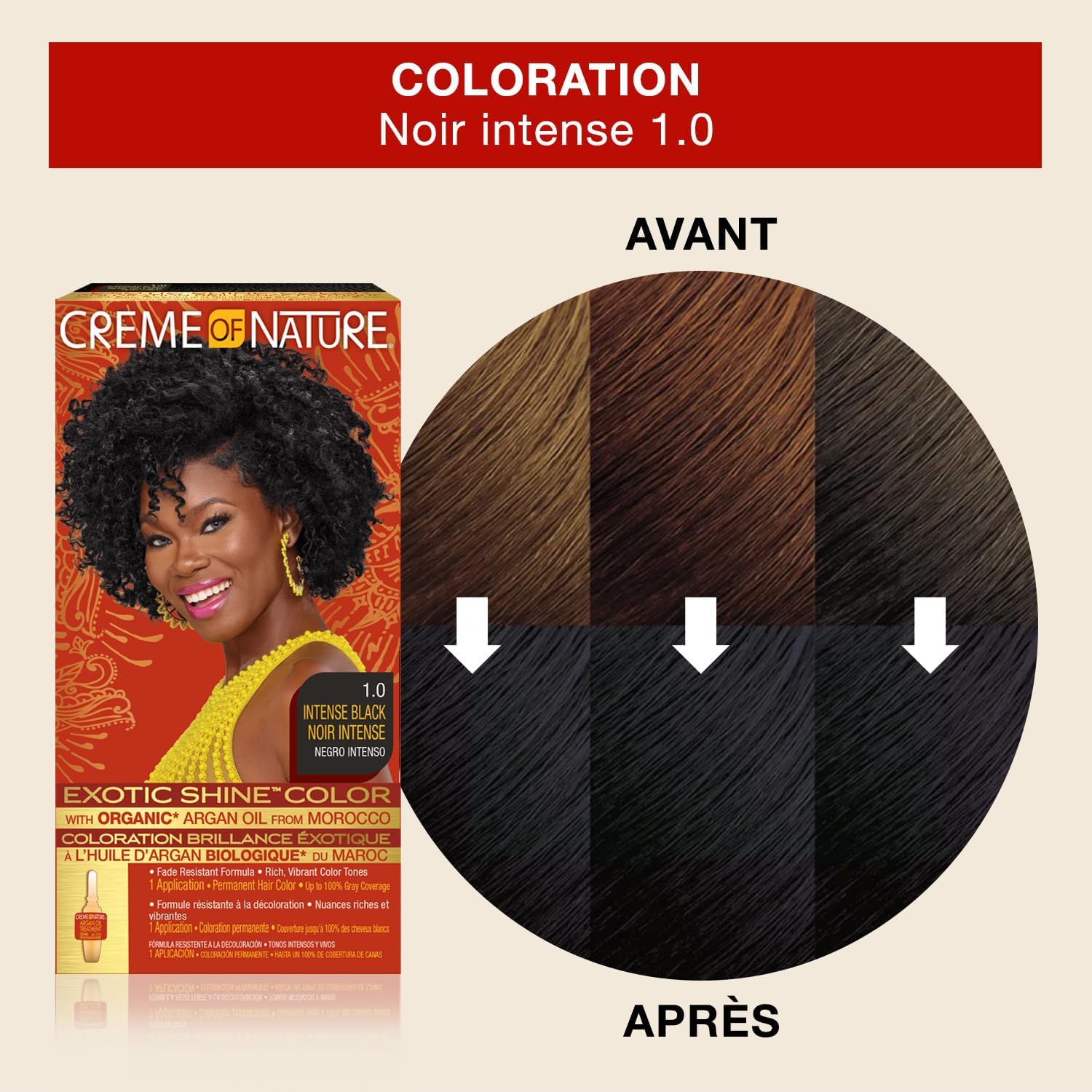 Creme of Nature - Argan Oil coloration permanente - couvre 100% cheveux blancs, soin argan noir intense