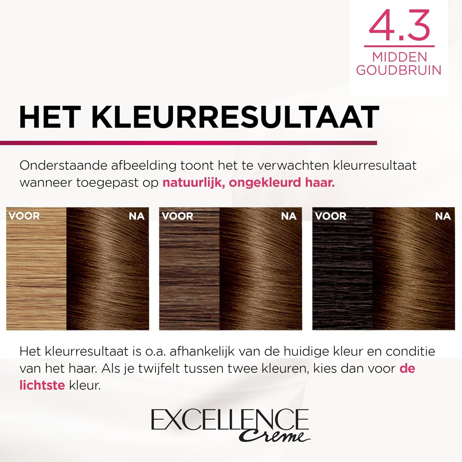 L'Oréal - Excellence 4.3 - Coloration cheveux, lot de 2, brun doré