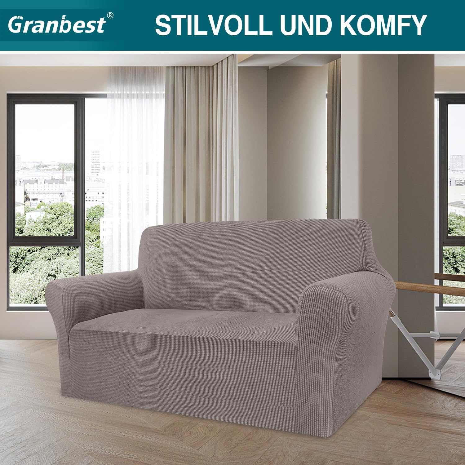 Granbest - housse canapé moderne jacquard 2 places - élastique, protection animaux - taupe