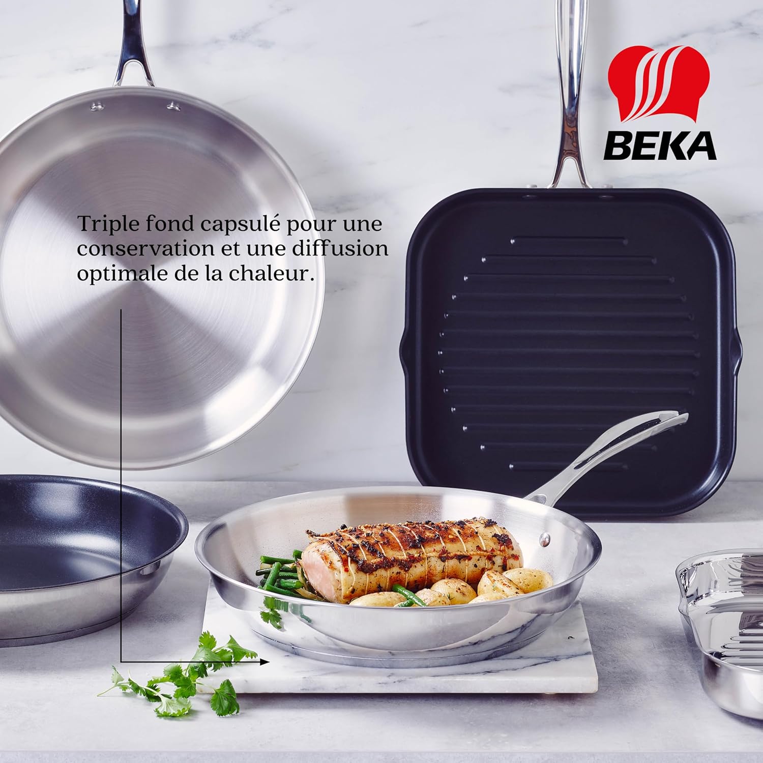 Beka - Poêle Chef inoxydable 28cm, poignée ergonomique - 12068394