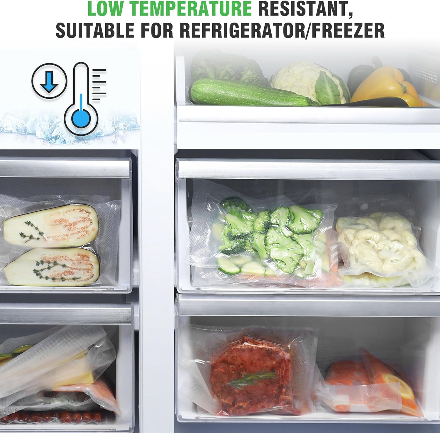 KitchenBoss - rouleaux sous vide alimentaire - 28x600cm, 20x600cm - lot de 6, compatible cuisson sous vide