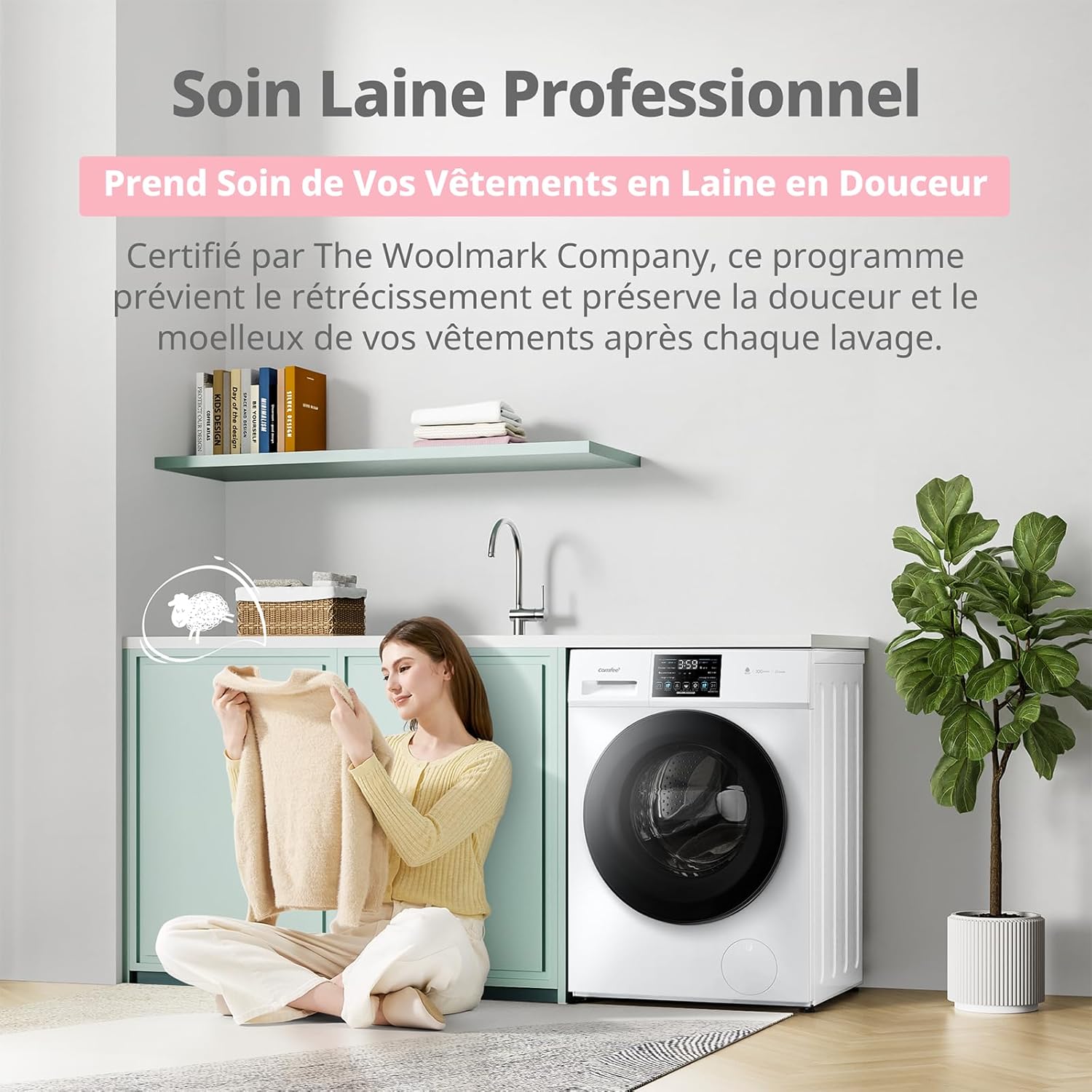 COMFEE' - lave-linge 10kg, classe A, vapeur, moteur BLDC, CFP03EW100W-FR