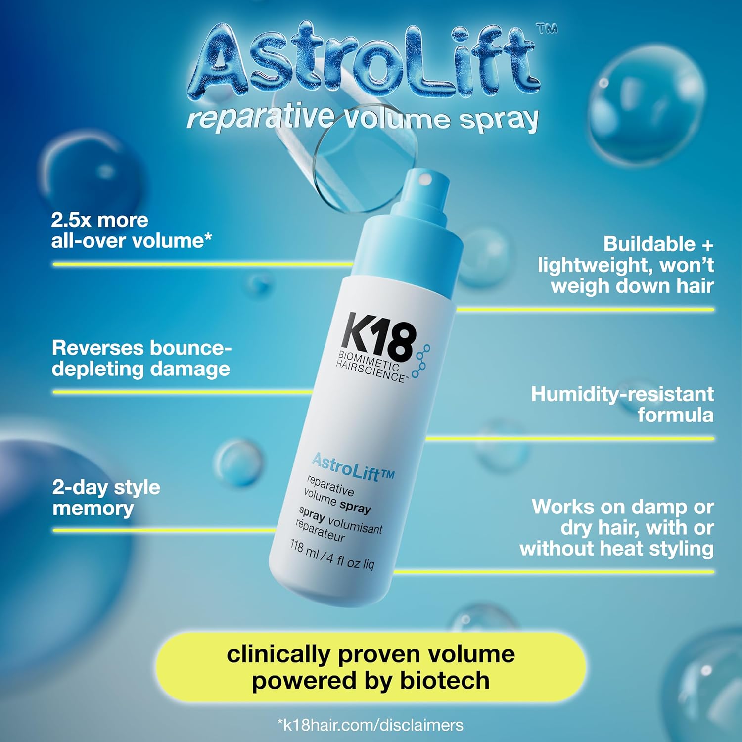 K18 - AstroLift Volume spray - 118ml - épaississant, tenue 2j