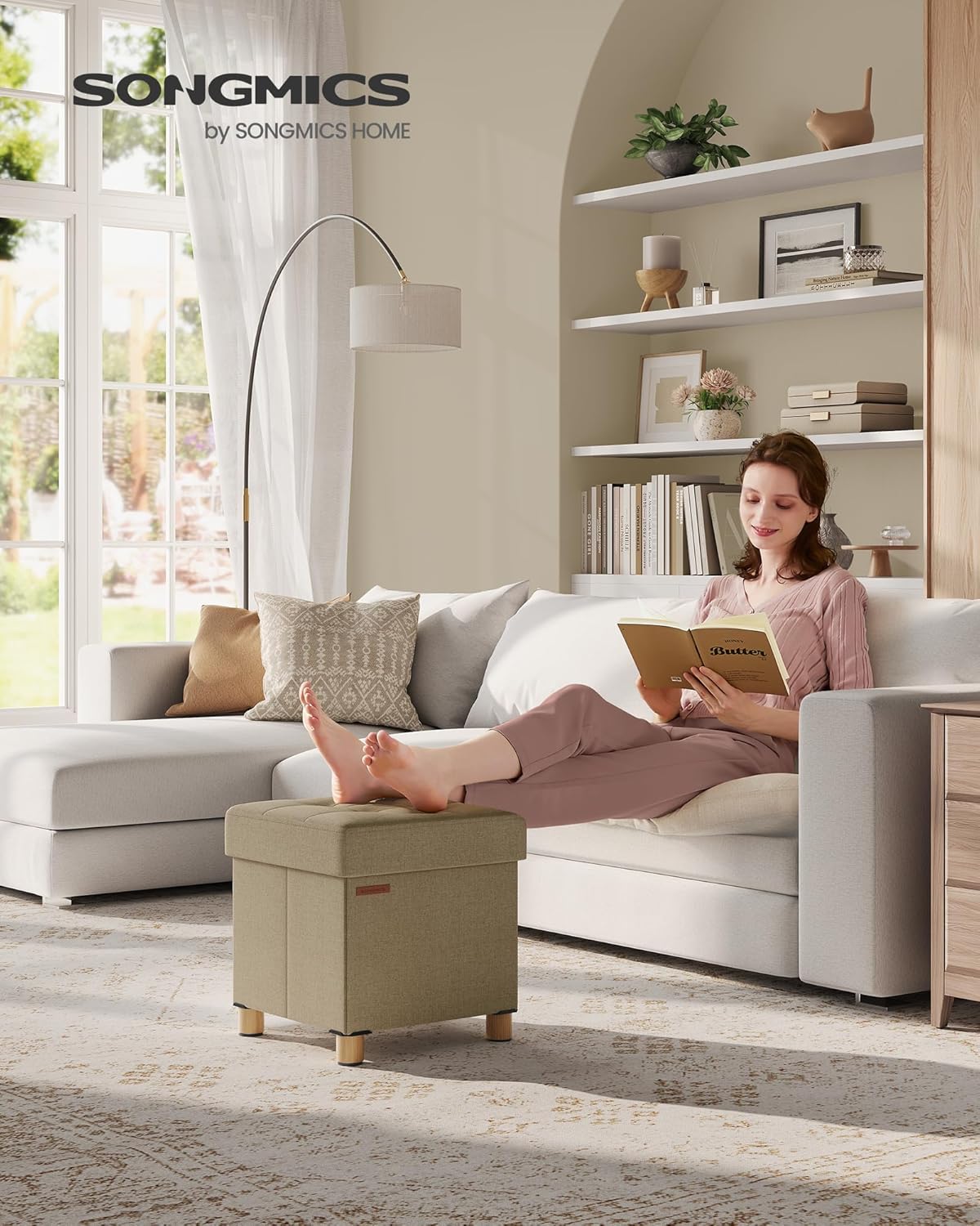 SONGMICS - Tabouret pliable, 38x38x40 cm, repose-pieds, rangement, 300kg - LSF014K11