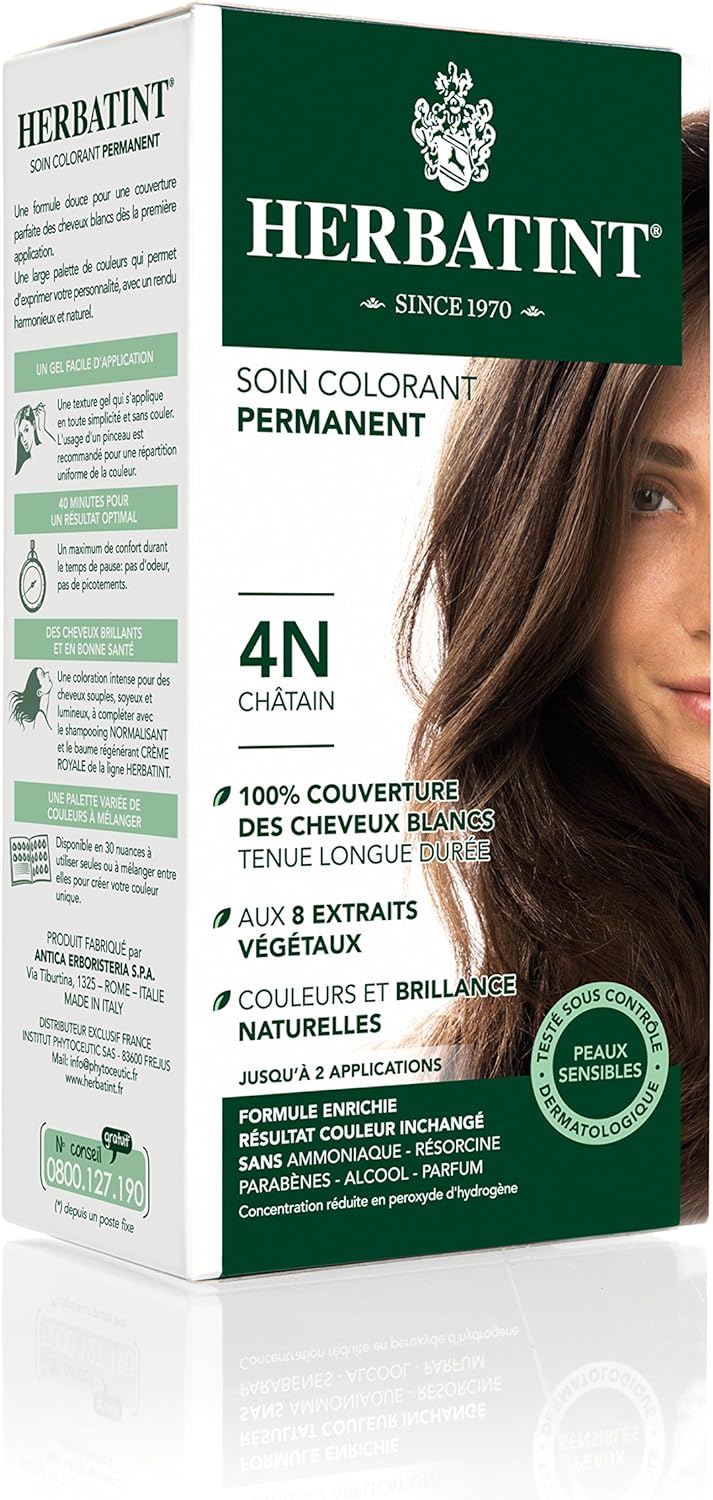 Herbatint - Soin Colorant Permanent 150ml - châtain 4N, sans ammoniaque, 100% couverture cheveux blancs