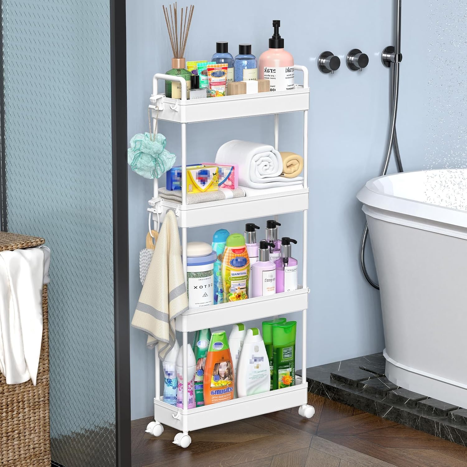 SOLEJAZZ - Chariot rangement 4 étagères plastique blanc compact - SOLEJAZZ