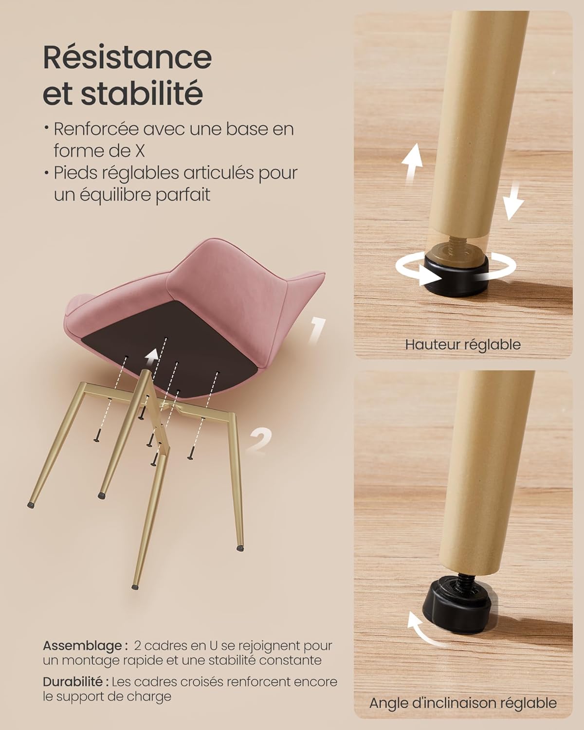 SONGMICS - fauteuil velours, pieds métal, accoudoirs, rose, 120kg - LDC087R01