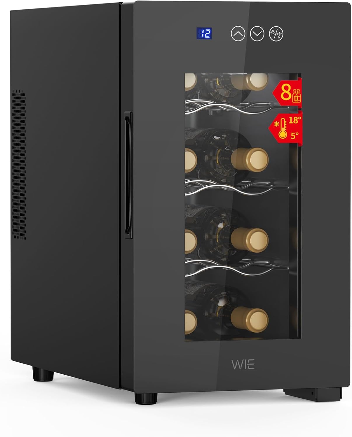WIE - Cave à vin 8 bouteilles, 23L, façade miroir, écran tactile, ultra-silencieuse