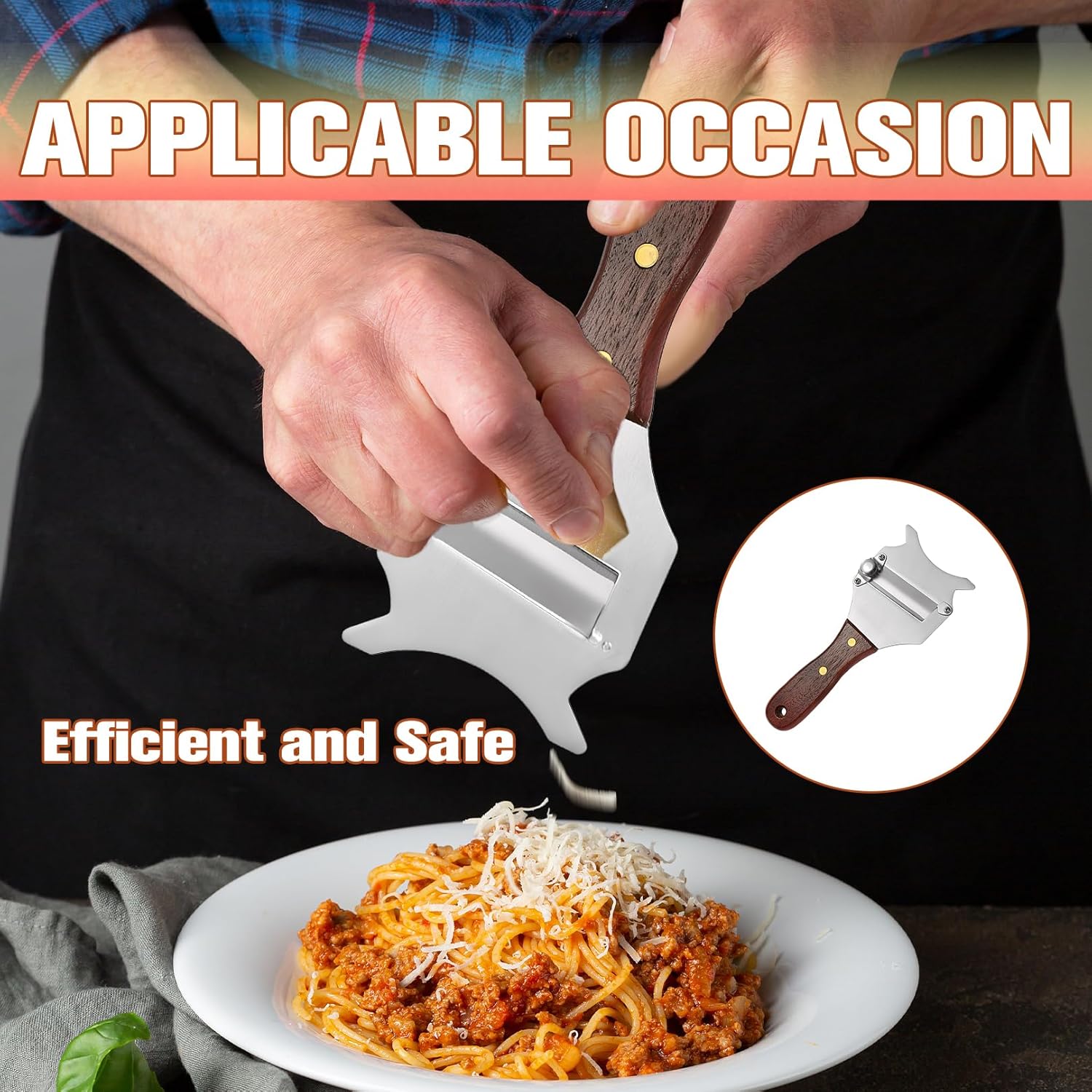 Trancheur de truffes - inox réglable, poignée bois, trou de suspension, pour fromage et chocolat