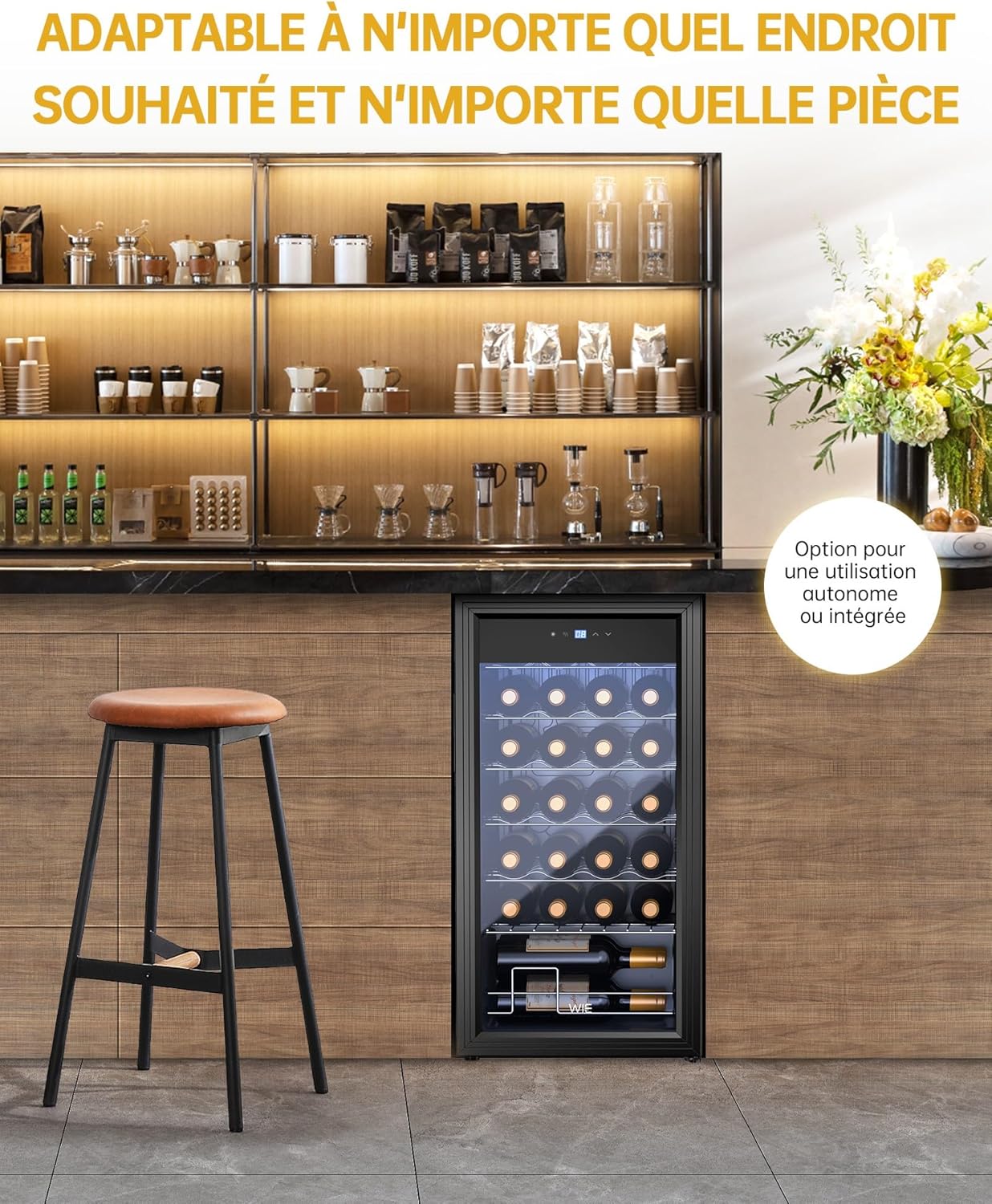 Cave à vin - verre encastrable, 28 bouteilles, UV, 5-18°C, WIE